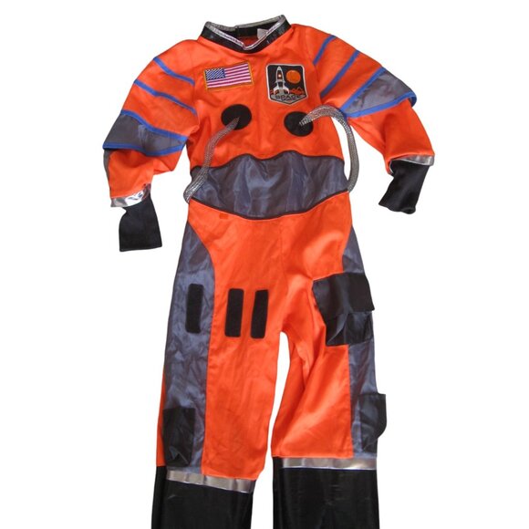 Astronaut Orange Costume w Helmet Child 5-6 Halloween Flight Suit USA Flag NASA - Picture 1 of 5